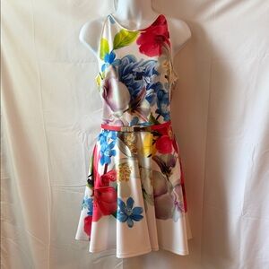 Ted Baker floral skater dress with leather belt